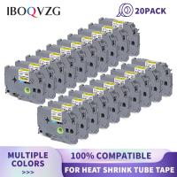 IBOQVZG 20PK ท่อหดความร้อน6-24มม. เทปฉลากสีดำบนขาวดำเหลือง HSE-231 631 241 651สำหรับ Brother P-Touch