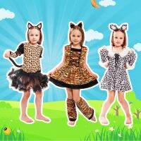 ชุดฮาโลวีนเด็กสัตว์Cosplay Girl Tigerเสือดาวเจ้าหญิงชุดCarnival Party Xmas Dressup