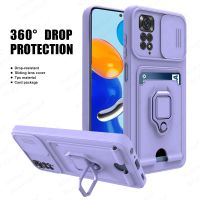 Slide Camera Protect Case For Xiaomi Redmi Note 11 Wallet Card Slot Cover For Redmi Note 11 Pro 5G 11S Magnetic Ring Stand Shell Camera Cases Covers a