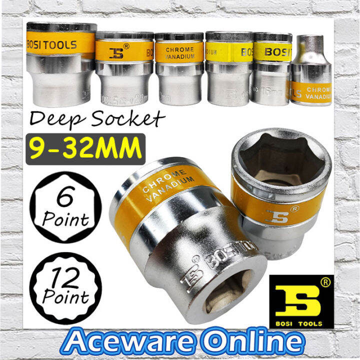 BOSI TOOLS Socket Wrench Chrome Vanadium Steel CRV 6 Point 12 Point Socket Box 8mm27mm (Short