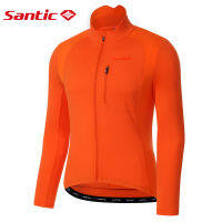 Santic ขี่จักรยานย์กลางแจ้ง MTB จักรยานฤดูหนาวแจ็คเก็ต Windproof ขนแกะความร้อนอุ่นเครื่องขี่จักรยานเสื้อแขนยาวสีดำ