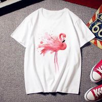 เสื้อยืดผ้าฝ้ายผู้หญิงฤดูร้อน T เสื้อผู้หญิง Harajuku พิมพ์ Flamingo แฟชั่น Tshirt O-Neck Tops หญิงสั้นแขนสั้นเสื้อยืด