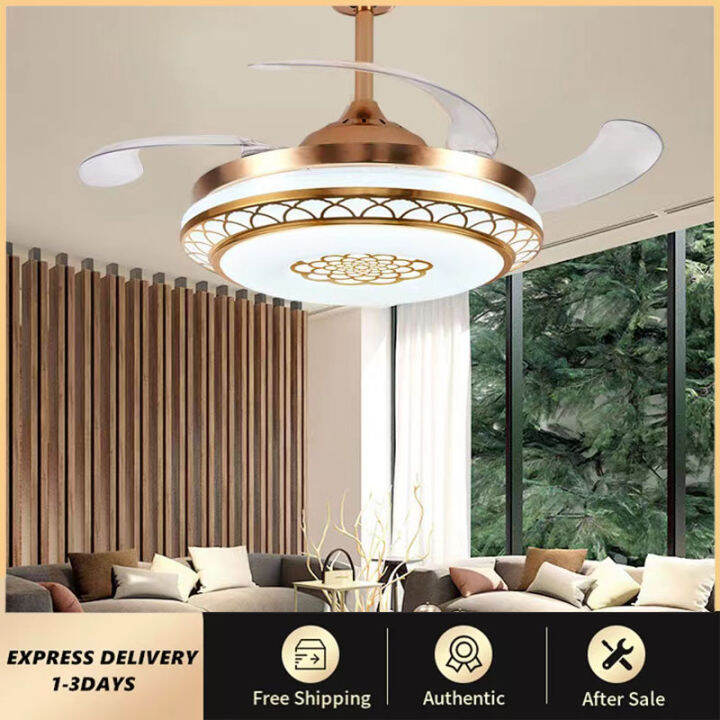 Lnvisible Fan Lamp Ceiling Fan Lamp Golden Chandelier Home Living Room ...