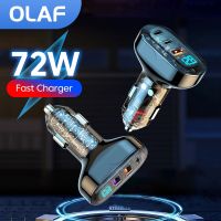 Olaf 72W ที่ชาร์จแบตในรถ3พอร์ต PD QC 3.0 USB C อะแดปเตอร์โทรศัพท์ที่ชาร์จไฟบนรถยนต์เร็วสำหรับที่ชาร์จแบตเตอรี่โทรศัพท์รถอย่างรวดเร็ว