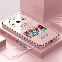 GGK เคสสำหรับ Realme 11 5G 11 Pro 5G 11 Pro  5G Realme Narzo 60 5G ฟรีสายคล้อง ซูเปอร์ฮีโร่อเวนเจอร์การ์ตูนลายขอบสี่เหลี่ยมชุบเคสโทรศัพท์ กัปตันอเมริกาเคลือบหรูหราชุบเคสโทรศัพท์นิ่ม