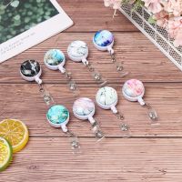 +【； Creative Retractable Nurse Badge Holder Unisex Reel Starry Marble Pattern Anti-Lost Clip Keyring ID Namecard Office Suppllies