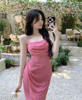 LASSIE Live Spot # Vintage City โรแมนติก Fishbone สดใส Silk Polka Dot ชุดลายปักของผู้หญิง