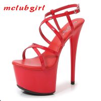 Mclubgirl รองเท้าแตะรองเท้าแบน Stiletto สายบางสำหรับรองเท้าผู้หญิงรองเท้าไนท์คลับเต้นรำเสา181 Series 17ซม. ส้นหนา7ซม. LFD