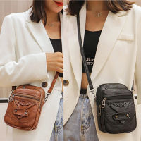 Retro Soft PU Leather Female Bag Mini Mobile Phone Bag Korean Messenger Bag Fashion Casual Multi-Layer Shoulder Bag