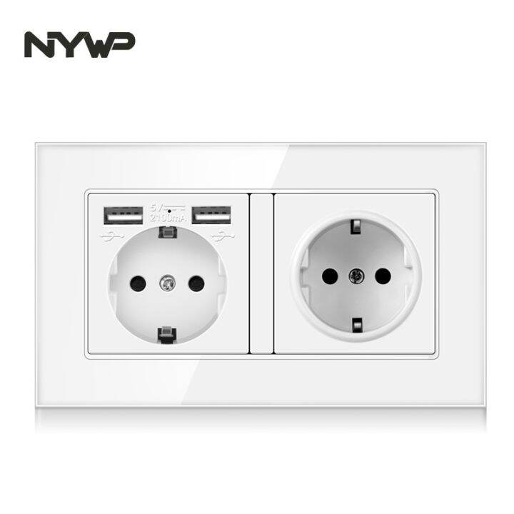 nywp-wall-mounted-glass-panel-16a-power-socket-eu-standard-multi-plug-with-2-usb-charging-ports-hidden-led-indicator