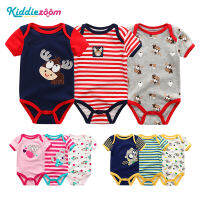 Kiddiezoom 3 ชิ้นเด็กทารกเด็กผู้หญิงแขนสั้น Romper การ์ตูนสัตว์ออกแบบเสื้อผ้านุ่มสบายทารก jumpsuit ผ้าฝ้าย 0-12 Months