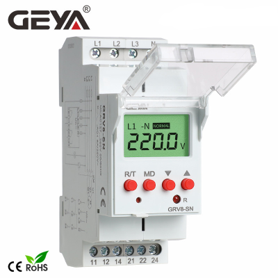 จัดส่งฟรี Geya GRV8-S 3เฟสจอแสดงผลดิจิตอลแรงดันไฟฟ้ารีเลย์8A 2SPDT ตรวจสอบเฟสรีเลย์รีเซ็ตอัตโนมัติ LC รีเลย์