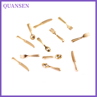 QUANSEN 12pcs มินิตุ๊กตาฉากขนาดเล็กตุ๊กตาบ้านอุปกรณ์มีดและส้อม