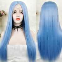 Long Blue Synthetic Hair Wigs Natural Straight High Temperature Fiber Wigs for Black Women Cosplay Party Daily Wigs With Baby Ha