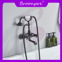 Broonpre ก๊อกน้ำอาบน้ำทองแดงสีดำสองมือ,ฝักบัวมือหัวฉีดน้ำติดผนังหมุนอ่างอาบน้าฝักบัวอาบน้ำหัว