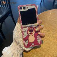 JieHui สำหรับ Samsung Z Flip5 PC โปร่งใสหมีสีชมพูแฟชั่นเคสโทรศัพท์