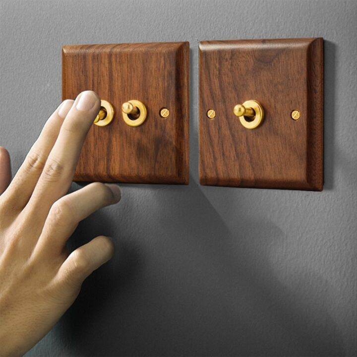 retro-american-industrial-style-light-switch-socket-solid-wood-brass-toggle-switch-plate-antique-home-stay-switch