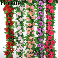 【Feelife】2.45M ผ้าไหมประดิษฐ์ Rose แขวนดอกไม้/ตกแต่ง Ivy Vin ดอกไม้ปลอม Garland/สำนักงาน,โรงแรม,บ้านงานแต่งงาน DIY อุปกรณ์ตกแต่งผนังในร่ม