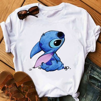 Womens Fashion Shirt Lilo Stitch Harajuku Kawaii T-shirts Lovely Cartoon Female Printed Casual T-shirt Cute Tops Couple T-Shirt Women Blouse