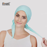 ETOSELL หมวกผู้หญิงมุสลิมสีทึบด้านในหมวก Hijabs อาหรับแบบห่อศีรษะผ้าพันคอผ้าโพกหัวหมวกพร้อมสวมใส่หมวกคลุมศีรษะ Hijab Femme