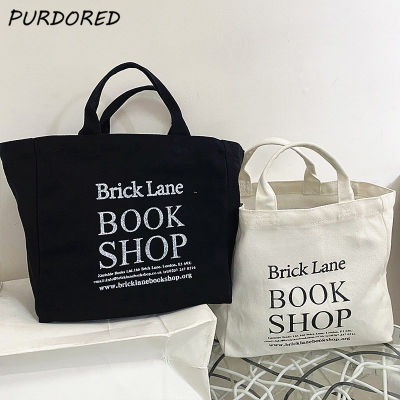 PURDORED 1 Pc New Women Mini Handbag Korean Style Letters Print Canvas Shopping Bag for Girl Fresh Small Lunch Bag Tote Bag