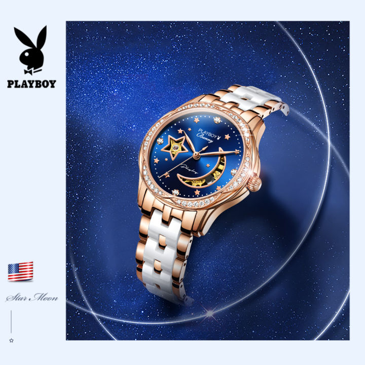 olevs-playboy-นาฬิกาอัตโนมัติหรูหราสำหรับผู้หญิงกันน้ำแบรนด์2022ขาย-pawn-ticket-นำเข้าเครื่องจักรกล-elegant-ดวงจันทร์และดวงดาว35มม-นาฬิกาข้อมือห
