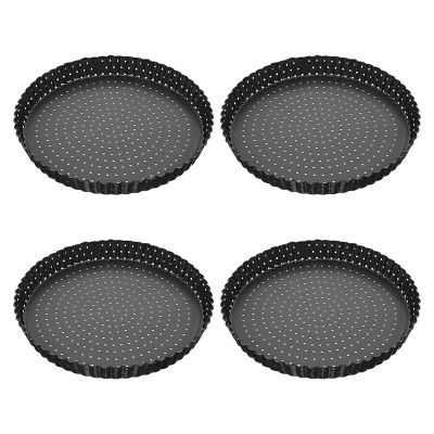 4 Pack Quiche Tart Pan,5 Inch Round Perforated Pizza Baking Tray Non-Stick Tart Tin with Holes for Cakes,Pies,Quiches