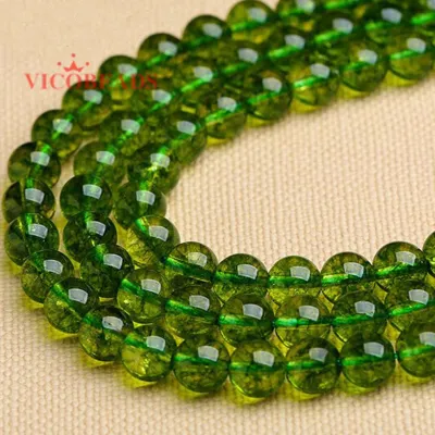 Natural Stone Green Peridot Crystal Olive Quartz Round Loose Beads For Jewelry Making Diy Bracelet 15 quot;Pearl