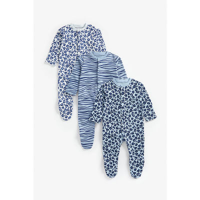 ชุดสลีพสูทเด็กทารก Mothercare blue animal print sleepsuits- 3 pack ZA029