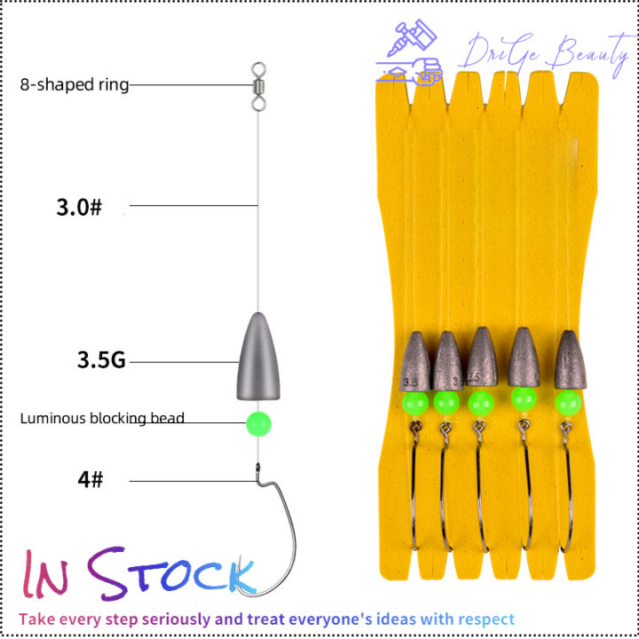 คลังสินค้าพร้อม-5pcs-fish-line-binded-hooks-set-handmade-long-throwing-fishhooks-luminous-bait-fishing-tackle-kit