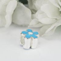 ลูกปัดเงินแท้ solid sterling 925 เคลือบสีEnamel สีฟ้า รูปดอกไม้ สำหรับร้อยสร้อยข้อมือสไตล์แพนโดร่า : มณีธารา MT Jewelry  (scm46-5)