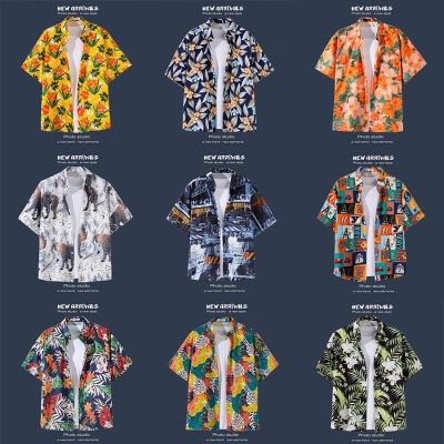✣❉  Hawaii beach Thailand spend short sleeve shirt male summer wind popular logo hip-hop half shirt sleeve joker loose coat