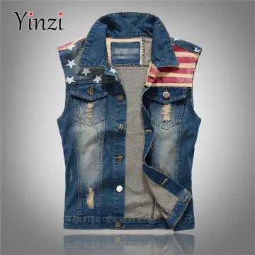 Sleeveless denim jackets hot sale for mens online