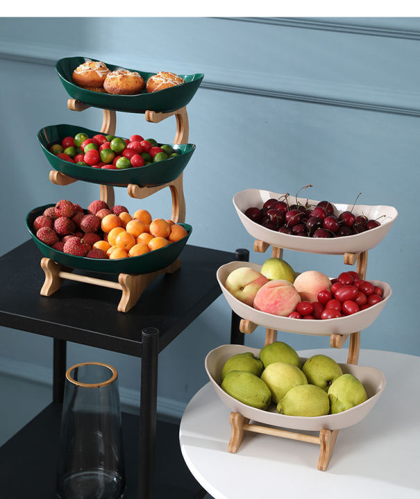 1/3 Tiers Plastic Fruit Plates With Wood Holder — wowporium