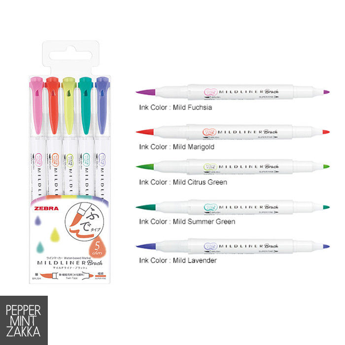 Zebra Highlighter Mildliner Brush, 5 Friendly Color Set (WFT8-N-5C)