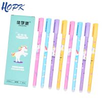 12Pcsset Unicorn Erasable Pen Blue Black Ink Writing Pens Washable handle For School Office Stationery Supplies Exam Spare