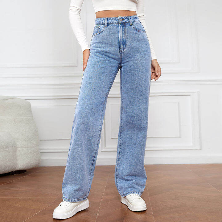 2023-สินค้าใหม่-cross-border-european-and-american-elastic-washed-denim-ladies-pants-fashion-กางเกงขาตรงทั้งหมด