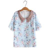 【มีไซส์ใหญ่】Plus Size XL-5XL Womens Floral Printed Summer Shirts Oversized A-line Chiffon Tops