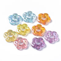 50pc Transparent Acrylic Bead Frames AB Color Plated Flower Mixed Color 18x18.5x4mm Hole: 1.6mm