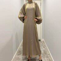 ；【‘；- New Muslim Abayas Fashion Maxi Dress Women Lantern Sleeve Casual Belted Party Robe Turkey Islam Ramadan Clothes Moroccan Dresses