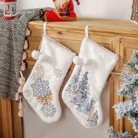 Snowflakes Embroidered White Plush Christmas Stockings Candy Socks Gifts Bag With Hanging Loops Xmas Tree Fireplace Decorations Socks Tights