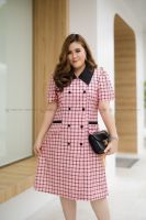 DR152 เดรสสกอตชมพู เสื้อผ้าพลัสไซส์ Plussize fashion ชุดคนอ้วน แฟชั่นสาวอวบ