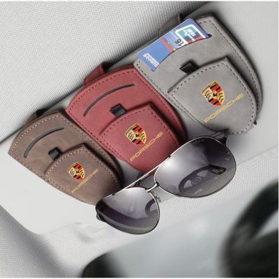 PORSCHE LOGO car sun visor Alcantara glasses clip macan Cayenne Cayman taycan 718 Boxster 911 Panamera interior modified sunglasses business card storage box