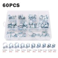 60pcs Pipe Clamp Hose Clamp Water Pipe Fuel Hose Clips Fasteners Clamps Tube Clamp Metal Pipe Clamps Assortment Kit 8-18mm