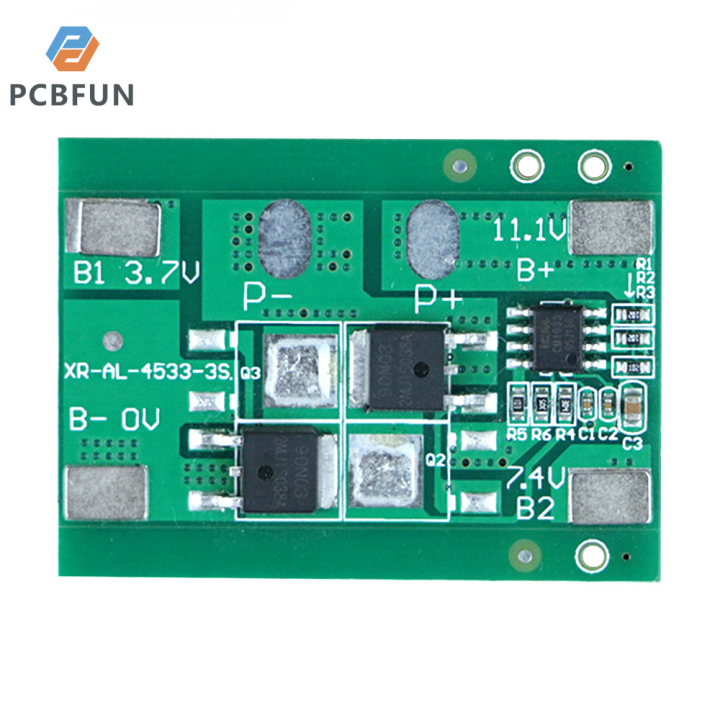 pcbfun-3สาย18650แบตเตอรี่ลิเธียมแผ่นป้องกัน11-1v-เครื่องกวาดพลังงานแบตเตอรี่แผ่นป้องกันจำกัดกระแส5a