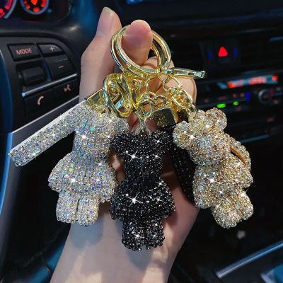 Cute Rhinestone Keychain Charm Cartoon Bear Pendant For Women Bag Car Key Ring Mobile Phone Fine Jewelry Accessories Girl Gifts