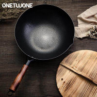 Onetwone 32 ซม.เคลือบหม้อเหล็กกระทะหล่อเหล็กใช้ทั่วไปสำหรับแก๊สและหม้อหุงข้าวกระทะจีนหม้อเครื่องครัวเครื่องมือทำครัว