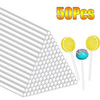 【hot】 50 Pcs Transparent Sticks Reusable Pops Stick Making Lollipops Dessert Chocolate