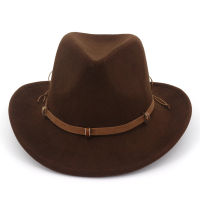 HOAREE Western Cowboy Hat Men Women Woolen Belt Cowgirl Red Hat British Style Wide Brim Autumn Winter Womens Fedora Hat