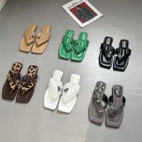 [A alamode]2022 New Women Flop Flat Heel Outdoor Beach Slides Ladies Square Toe Slip On Sandal Shoes